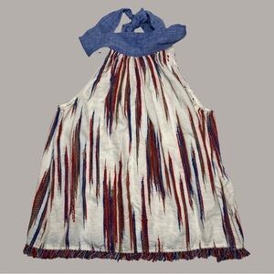 Fringe Halter Top Red, White and Blue Sz L EUC